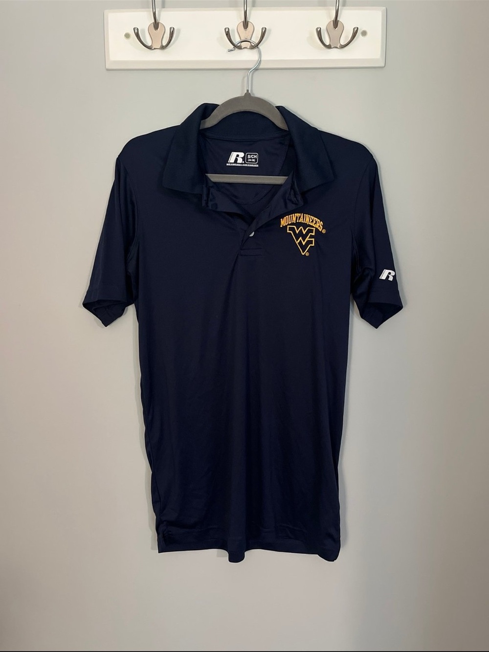 Russell Athletic Navy Polo with Gold WV Mountaineers Logo